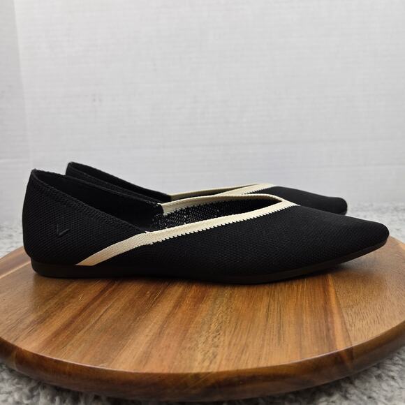 Vivaia Women 37.5 Vienna Black White Pointed Toe V Cut Casual Daily Ballet Flats - Picture 4 of 15